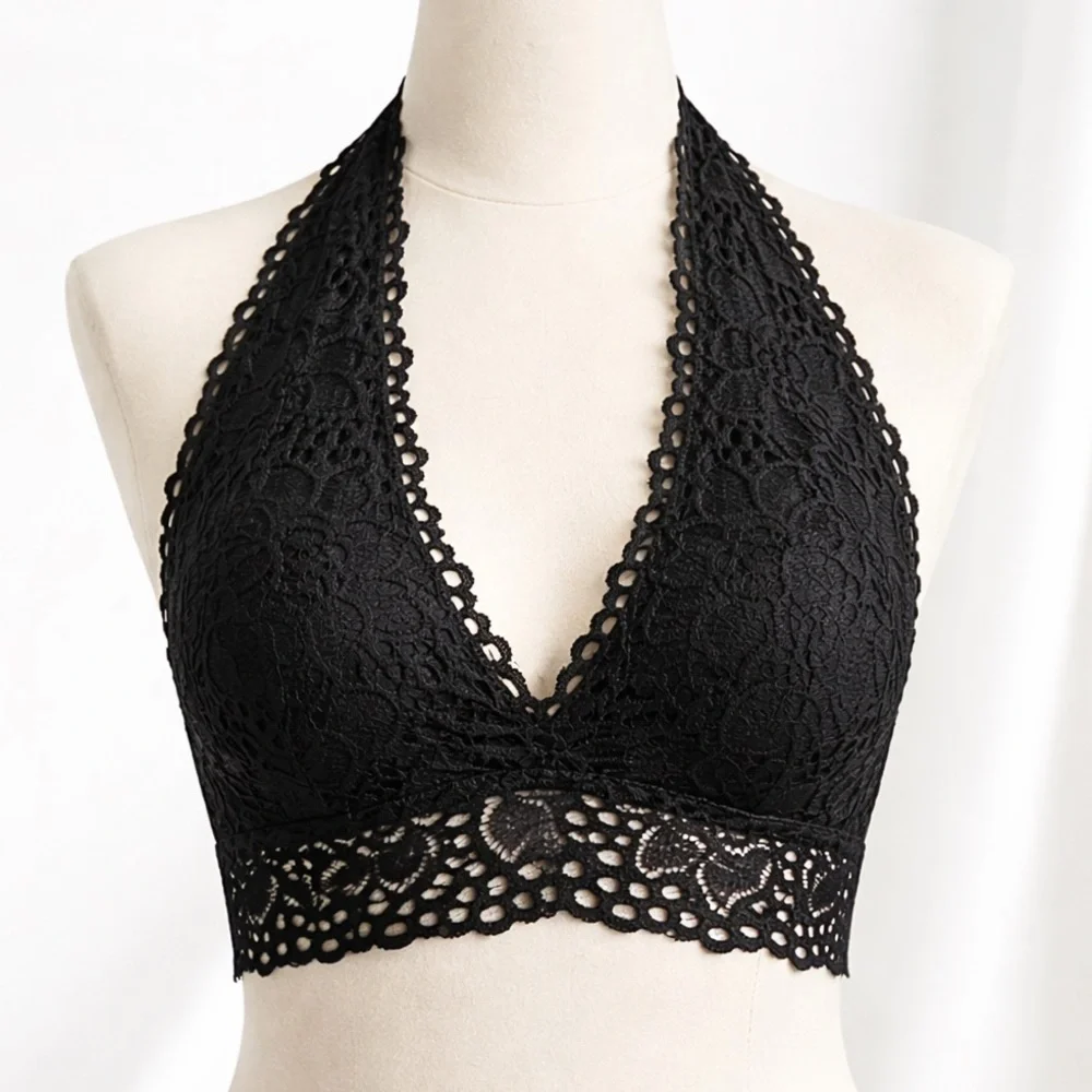 NWOT ZENANA OUTFITTERS Lace Halter Bralette Black L Fairy Grunge Boho Festival - Picture 2 of 16